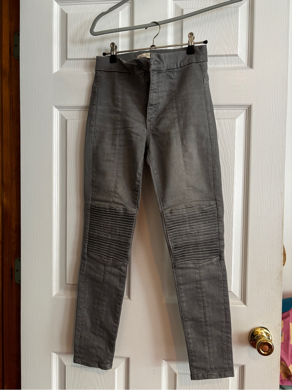 Charcoal Ribbed Knee Moto Skinny Pants